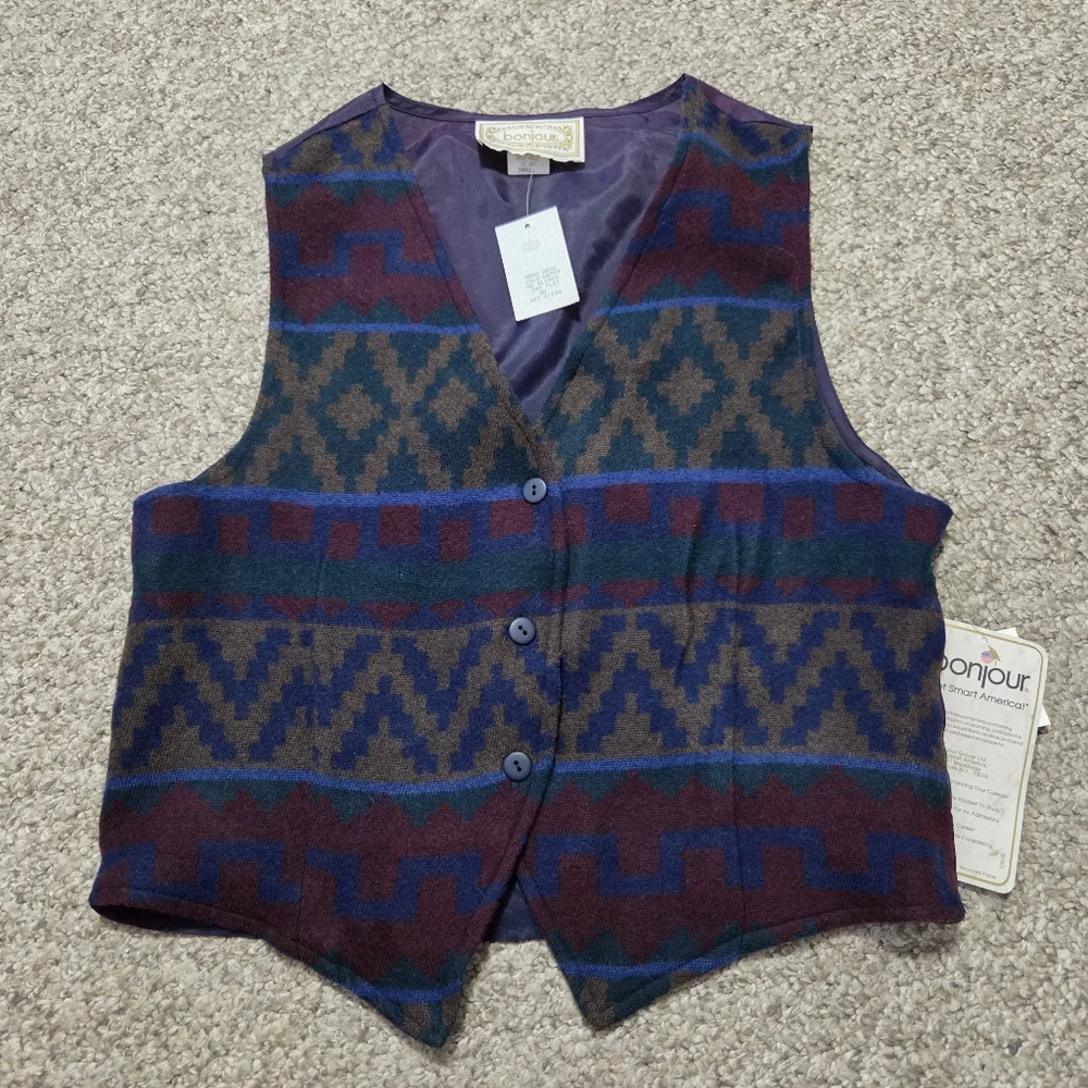 Women’s Vintage Aztec Vest Southwestern Multicolor Size Small Bonjour Hills USA‎